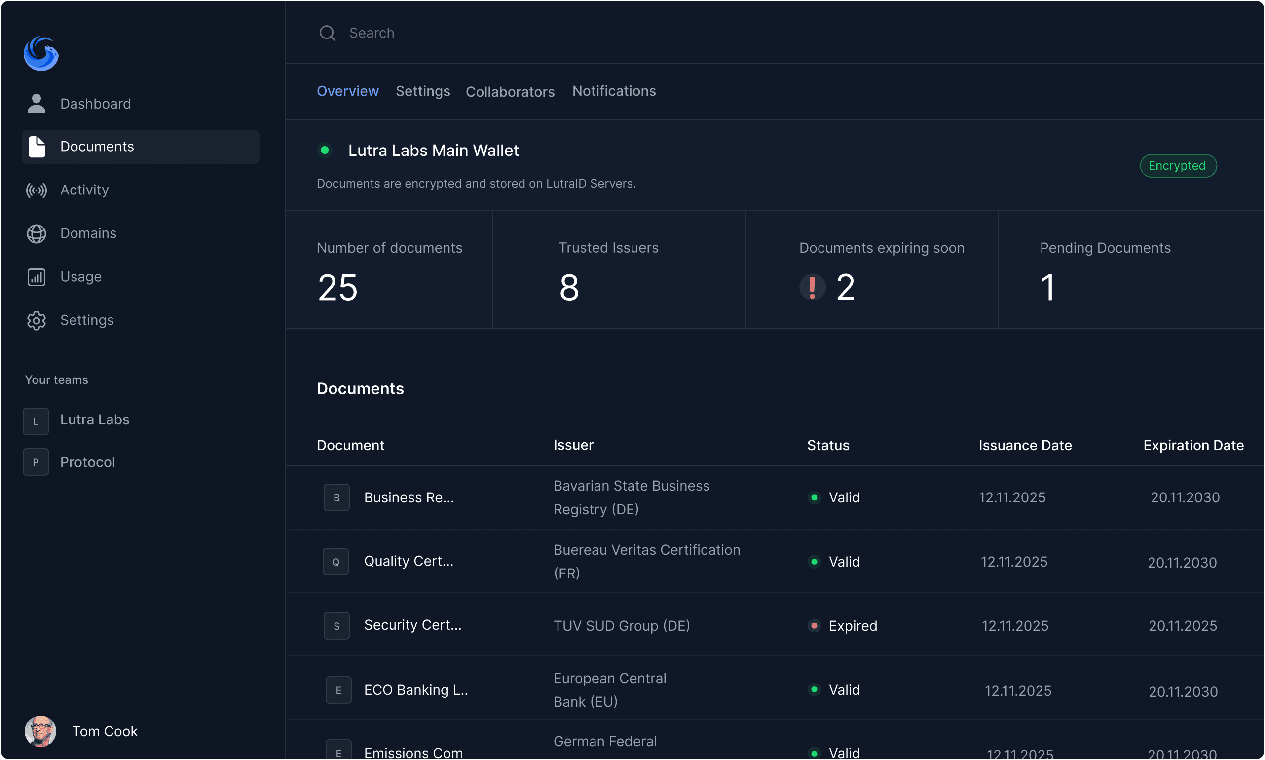 Business wallet dashboard screenshot